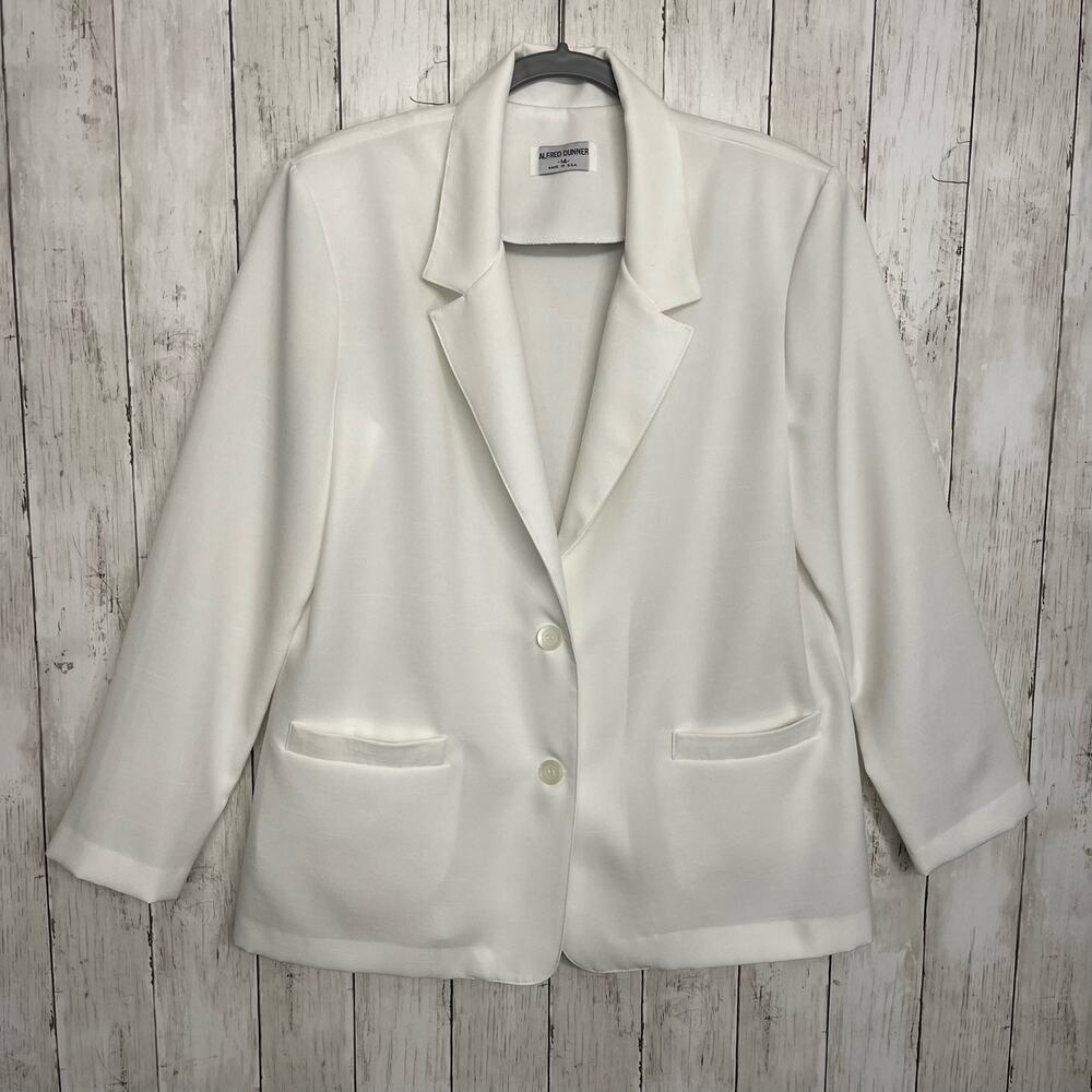 Alfred Dunner White Long Sleeve Lightweight Basic Plain Repurpose USA Blazer 14